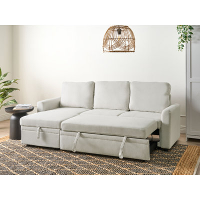 Corner Sofa Bed NASSJO Faux Linen Light Beige 3 Seater