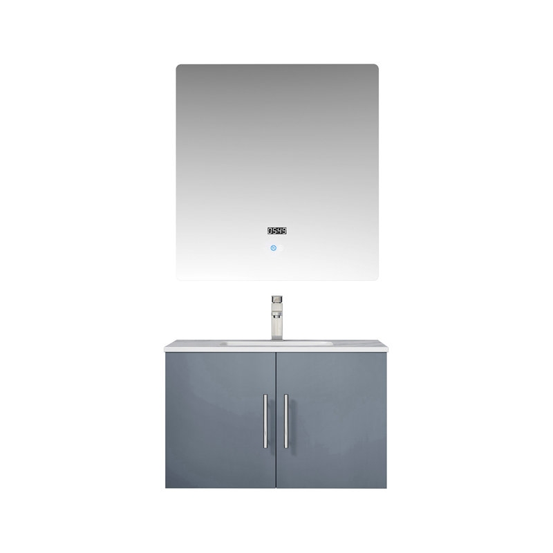 30 po Miroir à DEL, meuble-lavabo gris foncé avec marbre, robinet - aux dommages et charme charmant avec attrait fascinant