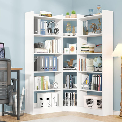 63.1" Tall Modern L-Shaped Storage And Display Bookshelf, Industrial-Style For Bedroom, Living Room, Kitchen, Or Home Office, White