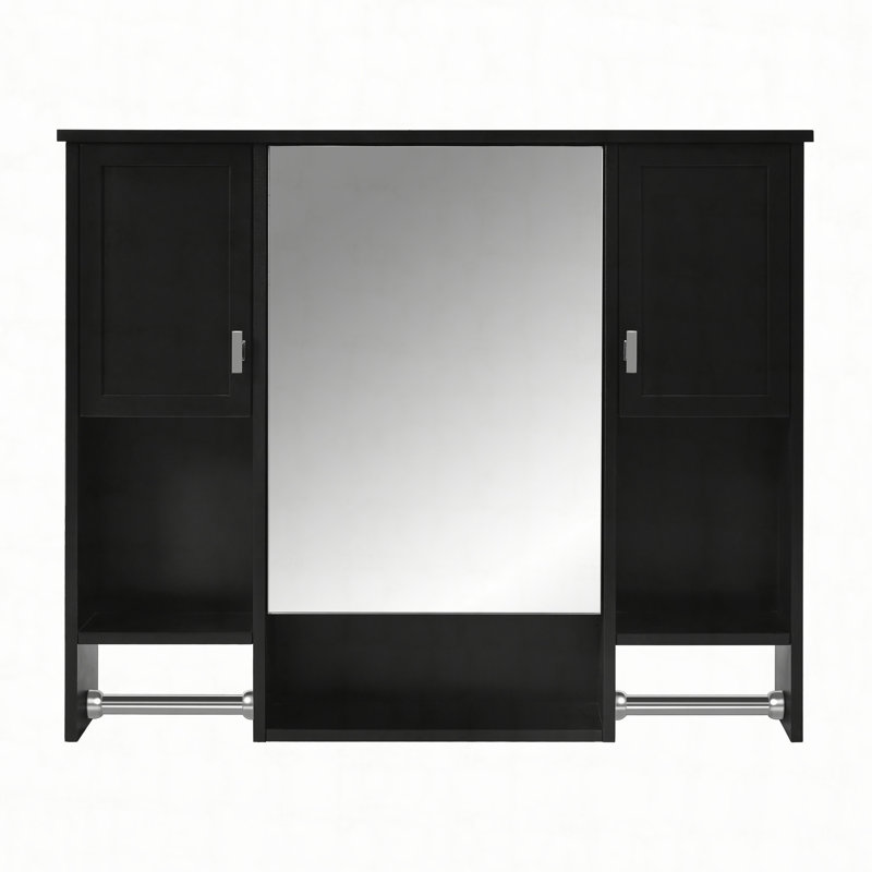Armoire de rangement murale moderne 35 po x 28 po, armoire de salle de bain murale avec miroir, armoire à pharmacie avec barre à serviettes