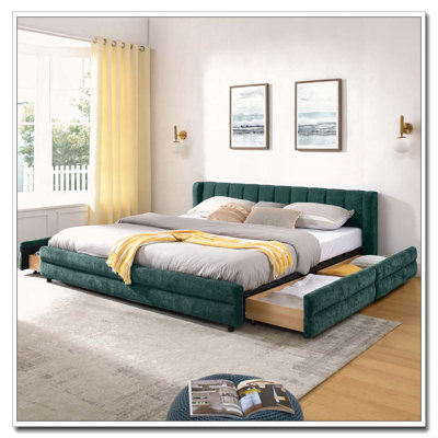 Cadre de lit rembourré avec tissu épais, cadre de lit rembourré confortable, tissu chenille, avec tête de lit et cadre de lit solide. Avec tiroir pour le rangement