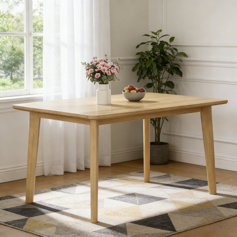 Table de salle à manger avec pieds en bois massif, table de cuisine rectangulaire moderne pour petite salle à manger, Naturel