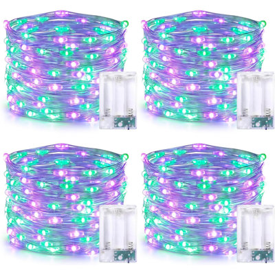 Paquet de 4 guirlandes lumineuses à DEL 50 lumières à piles pour décorations de fêtes