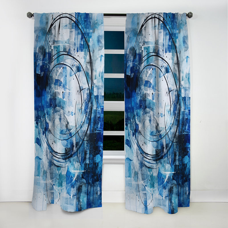Blue and Cream Shapes Unleashed - Peinture - Rideau occultant abstrait - 1 panneau, L 52 po x L 95 po