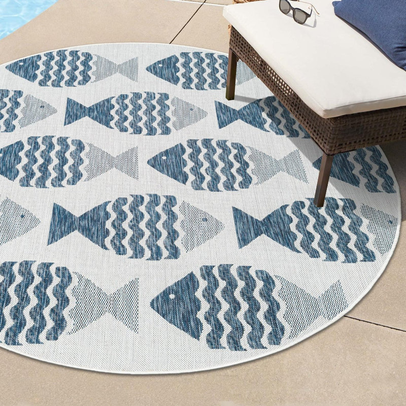 Outdoor Coastal Indoor/Outdoor Area Rug, Round 13'1"