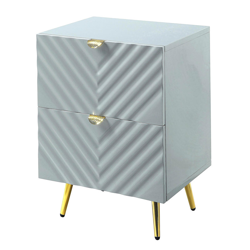 Table de chevet 2 tiroirs gris brillant, Gris
