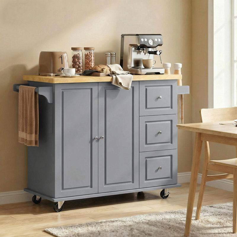 Solid Wood Top Kitchen Island, Grey