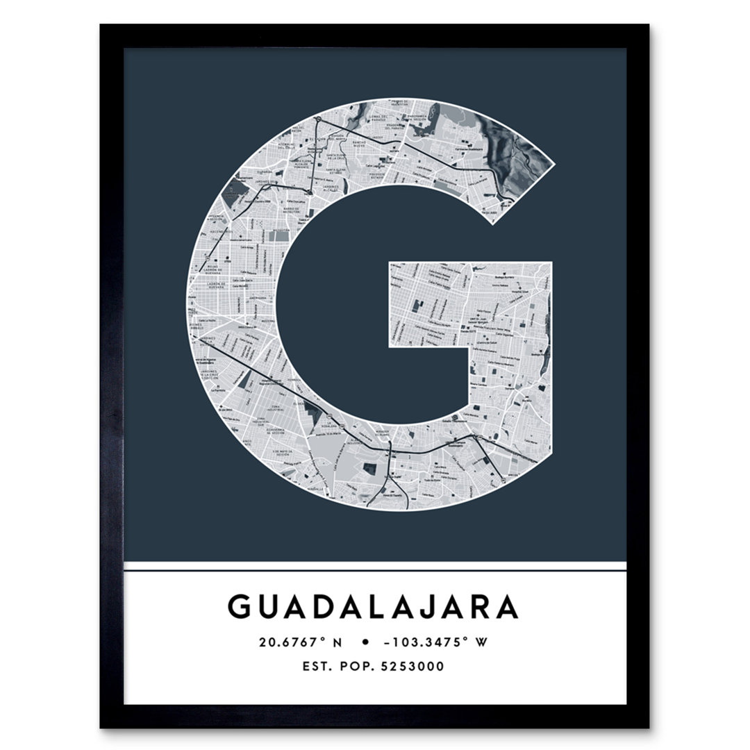 Guadalajara City Map Guadalajara Navy by Wee Blue Coo - Single Picture Frame Typography