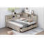 Lit de jour pleine grandeur en bois avec tablettes de rangement et 3 tiroirs, lait blanc antique