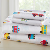 Trains, Planes, and Trucks 210 Thread Count 100% Cotton Flannel Pillowcase Sheet Set