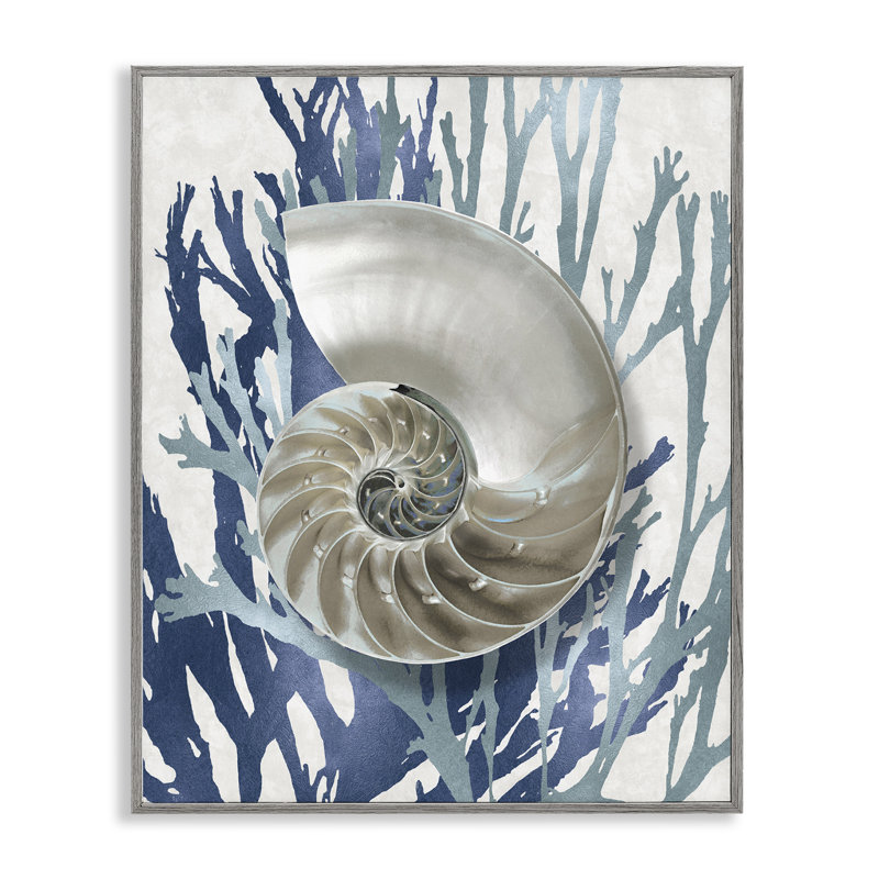 «Shell Coral Beach Blue» par Caroline Kelly - reproduction d'art, Estampe numérique Farmhouse, H 30 po x l 24 po