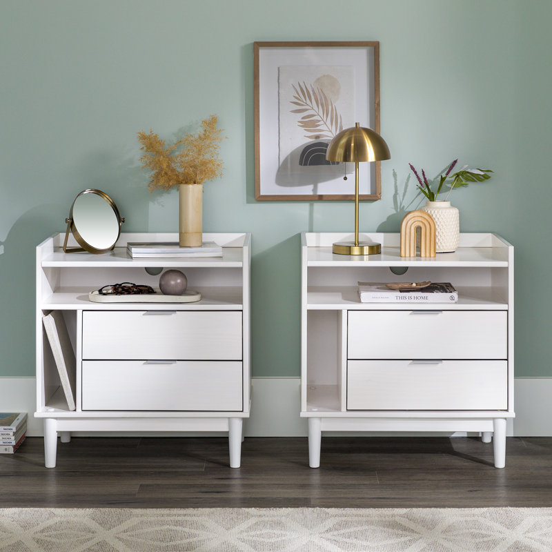 Gheorghe Solid Wood 2-Drawer Nightstands, White