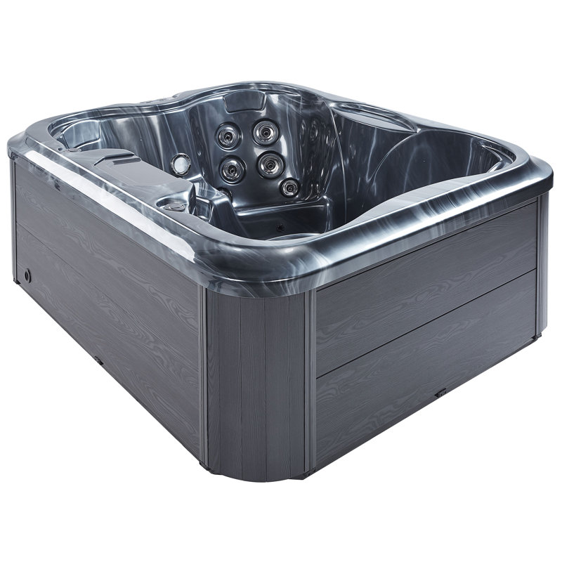 Dakota Fields Allionna 240 Volt Acrylic Square Hot Tub, Black/Grey