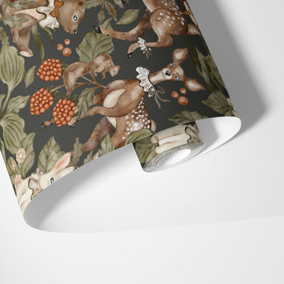Woodland Animal Fantasy Wallpaper, 125"H x 25"W, Pre-pasted Paper