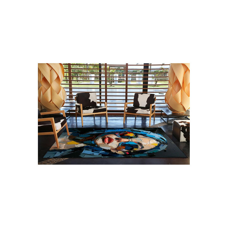 Tapis décoratif à motif de lunettes bleu moderne, Sous-tapis rectangulaire 3 pi 11 po x 5 pi 11 po i