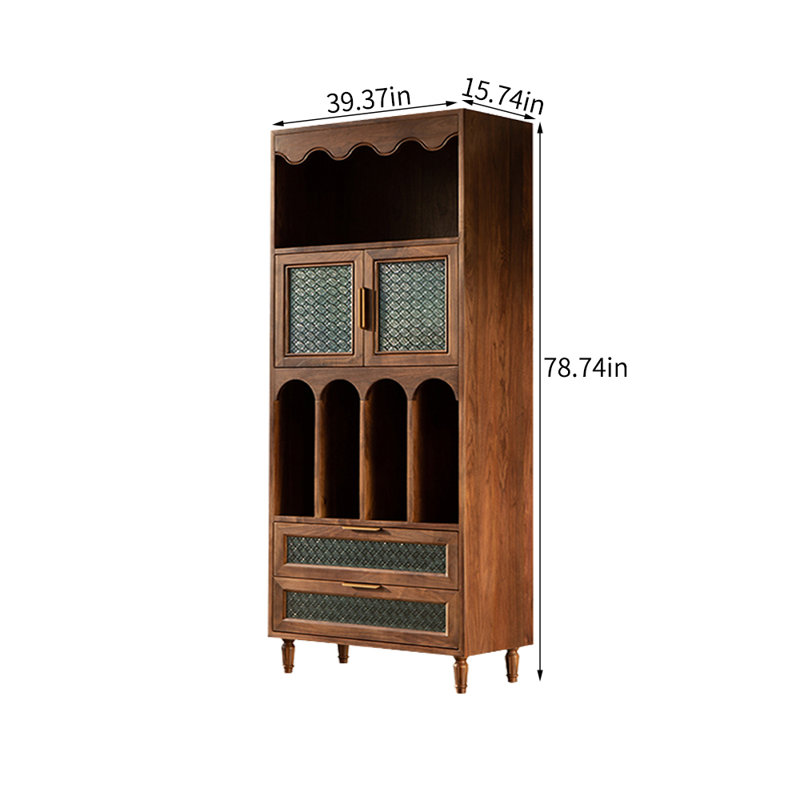 Bibliothèque simple en bois massif avec porte en verre rétro, (2 tablettes) H 78,74 po x l 39,37 po x P 15,74 po