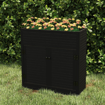 Raised Bed Garden Cabinet With Extra Storage Compartments, Composite Planter Stand Box