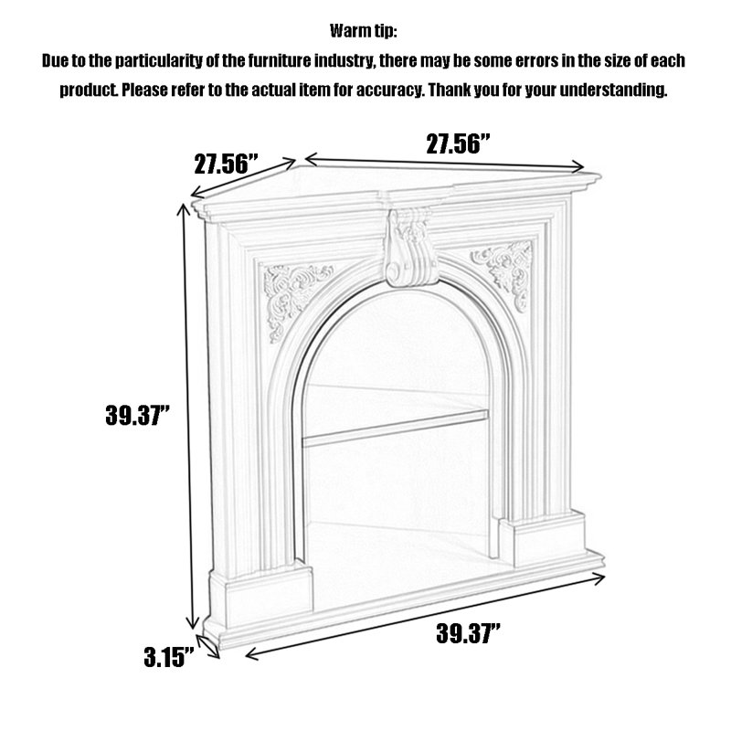 French - style Corner Triangular Fireplace Decorative Cabinet, 39.37" H x 36.22" W x 25.59" D