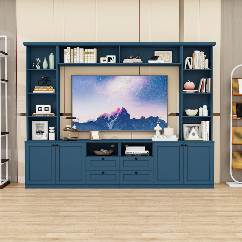 Meuble audio-vidéo avec tablettes et tiroirs, Blue