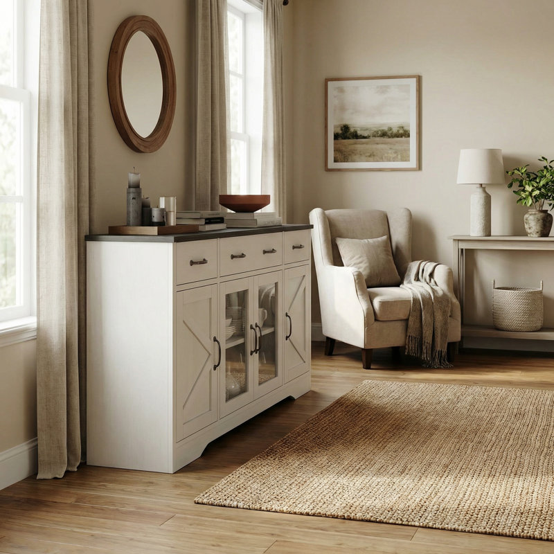 Buffet 55 po avec 3 tiroirs, 4 portes, tablette réglable
