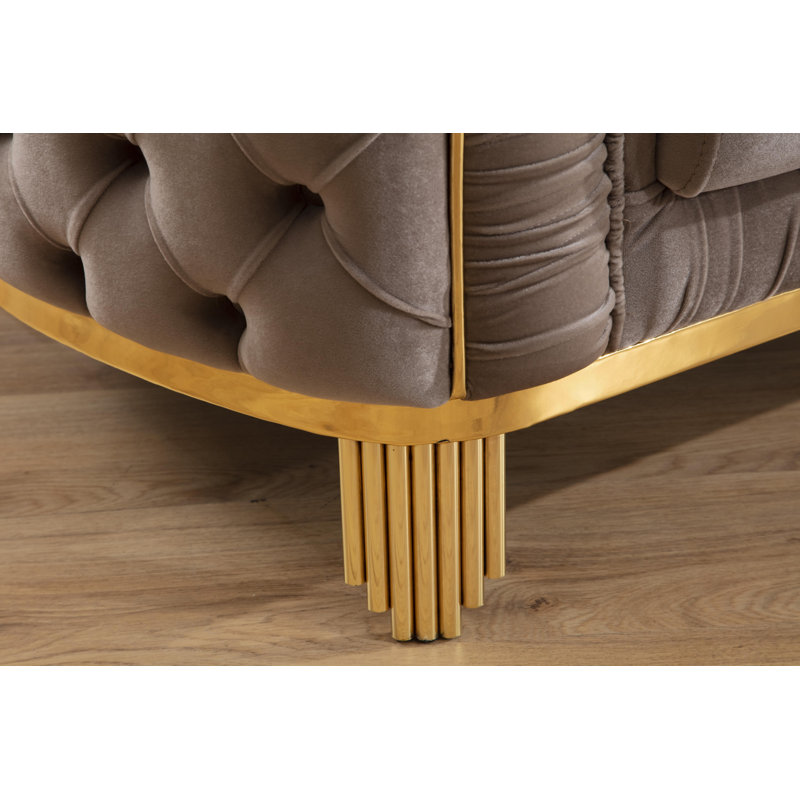Ensemble de 3 pièces avec tissu d'ameublement en velours capitonné / bois taupe