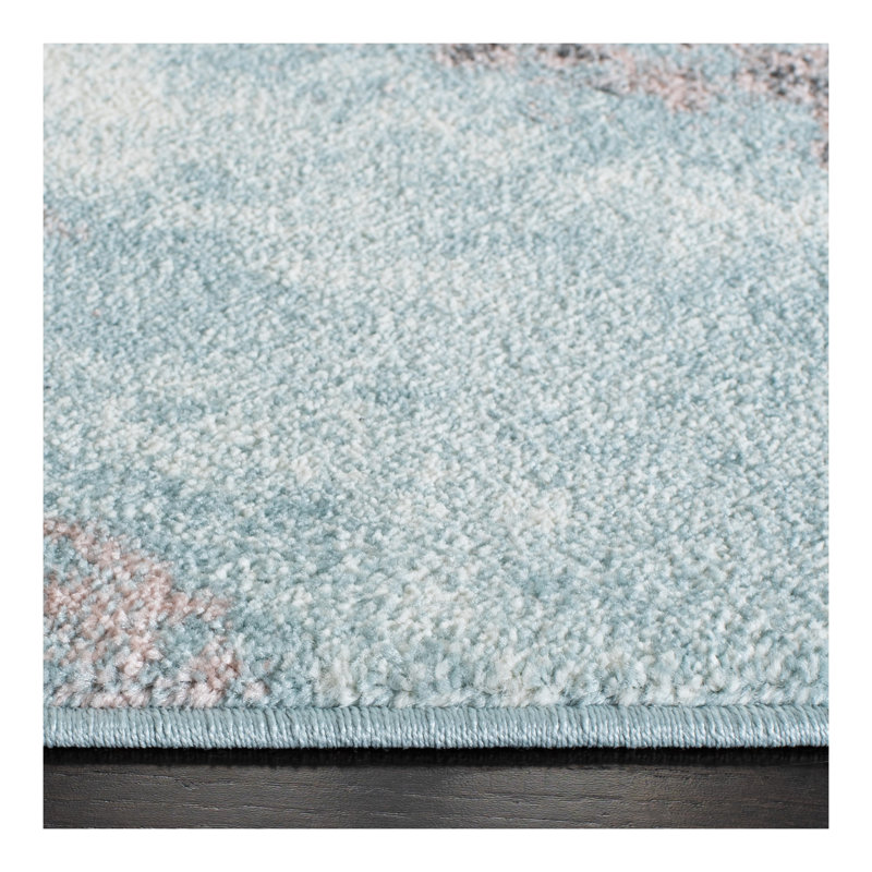 Tapis abstrait rose / bleu / gris Donnovan, Carré 5 pi 3 po