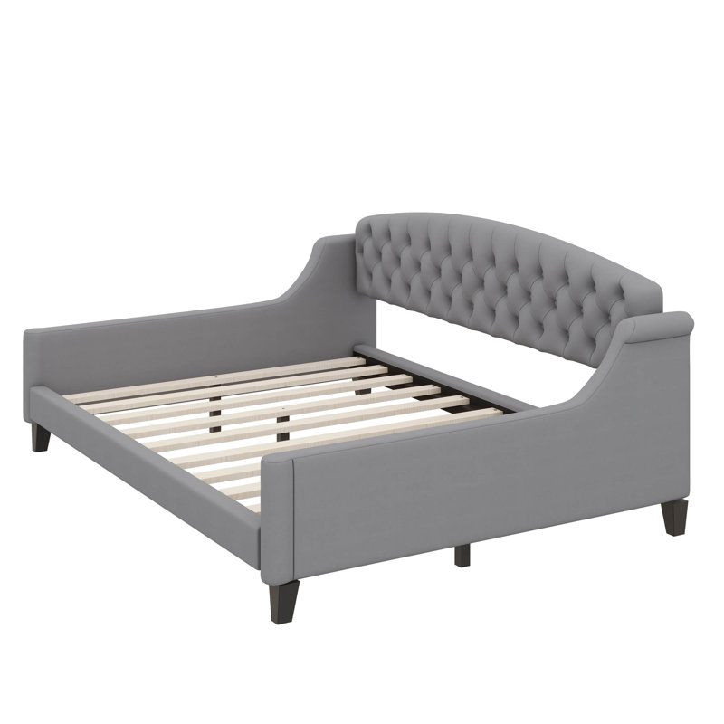 Lit de jour moderne complet et élégant mis en valeur par des détails subtilement capitonnés, Gris, Lit double