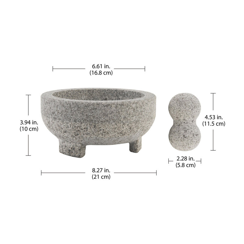 Large Gray Granite Molcajete Mortar and Pestle, 4-Cup