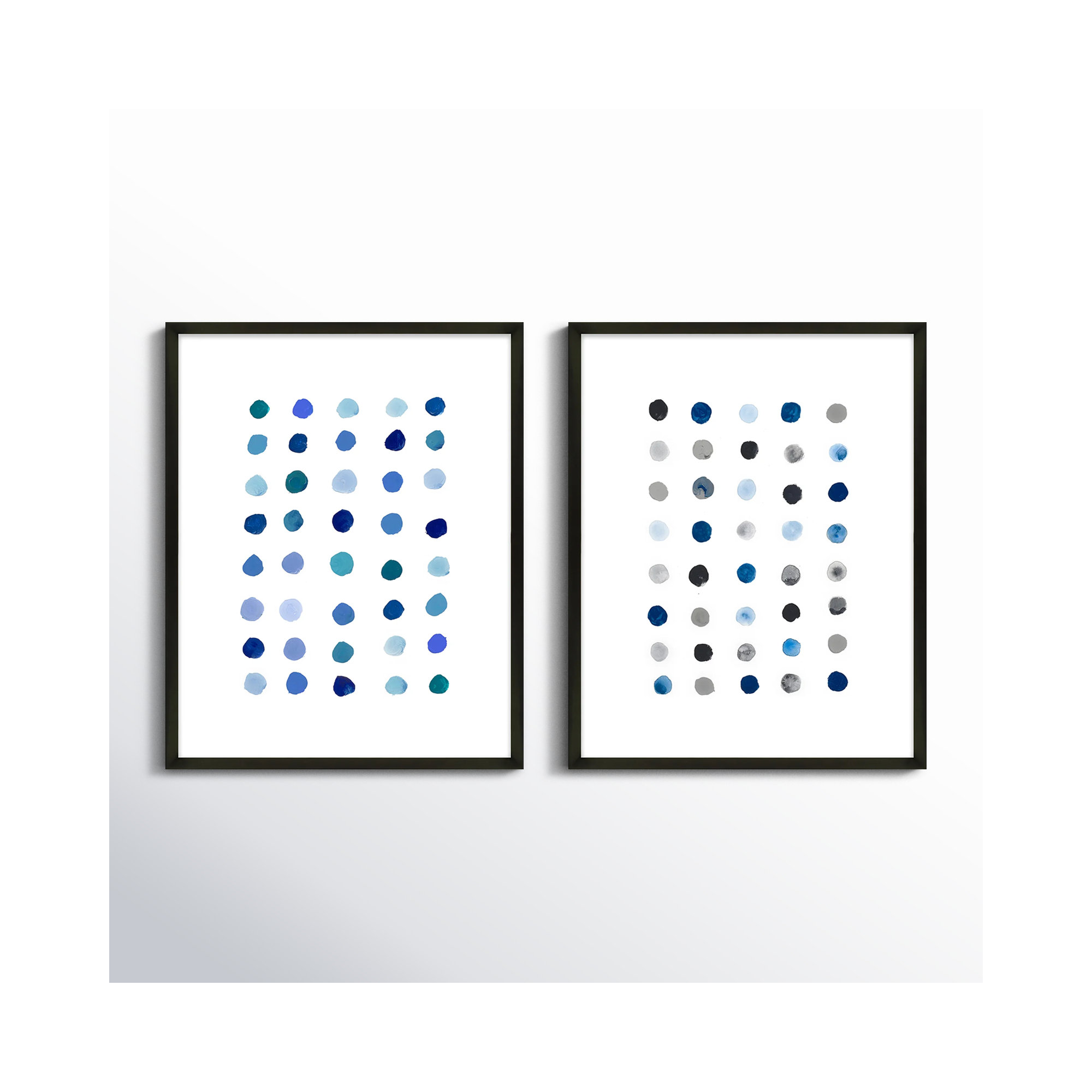 Blue Dot. Set Of 2 by Andrea Stokes, Black Wood, 25" H x 20" W x 1.25" D