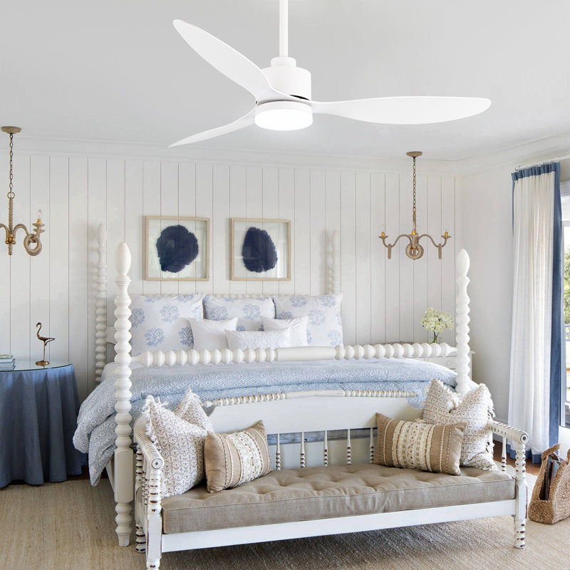 Loritta 52'' 3 - Blade Large Indooor Ceiling Fan With Light Kit and Remote, 3 LED Colors, 6 Speed Noiseless DC Motor, Timer