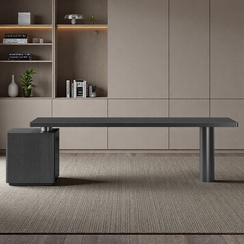 Bureau d'étude pour travailler / étudier spacieux pour un usage domestique, H 29,92 po x l 86,61 po x P 27,56 po, Brun