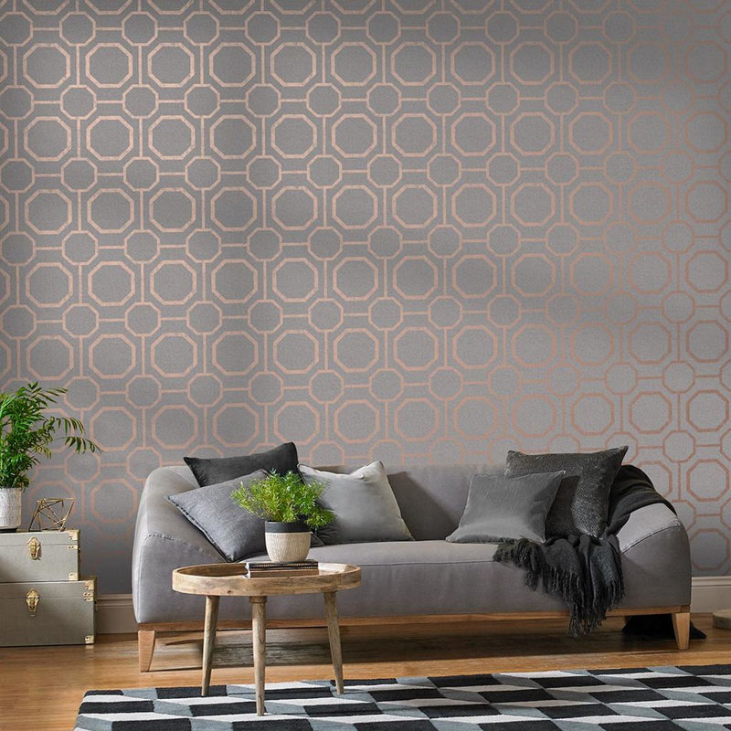 Sashiko Geometric Wallpaper Roll, Rose Gold