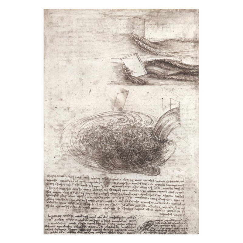 Dessin d'un tourbillon d'eau par Leonardo Da Vinci - Estampe numérique, H 28 po x l 22 po