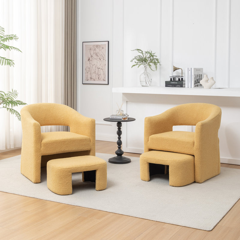 Fauteuil demi-tonneau avec repose-pieds, Similifourrure jaune