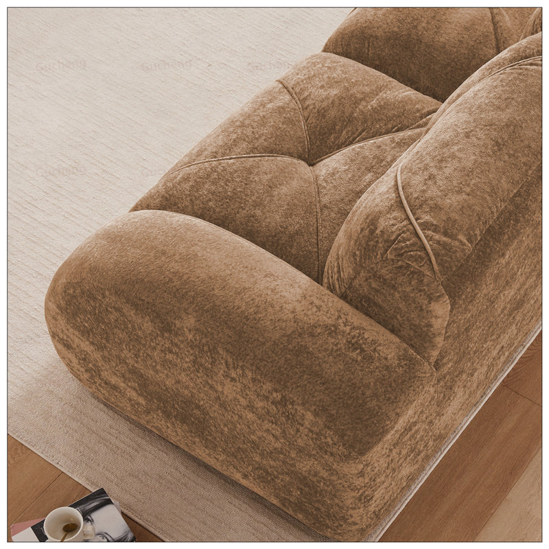 Canapé en U en velours désossé avec design touffeté, mousse haute densité, sans assemblage, ergonomique et antidérapant
