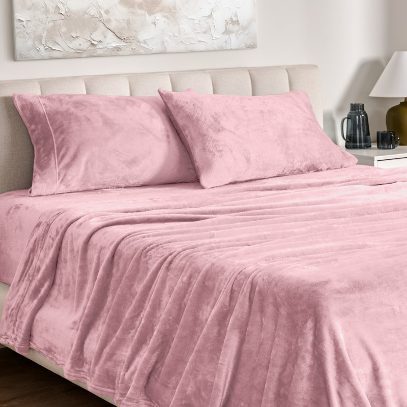 Microplush Sheet Set, Queen Sheet Set + 1 Fitted Sheet + 2 Pillowcases, Light Pink