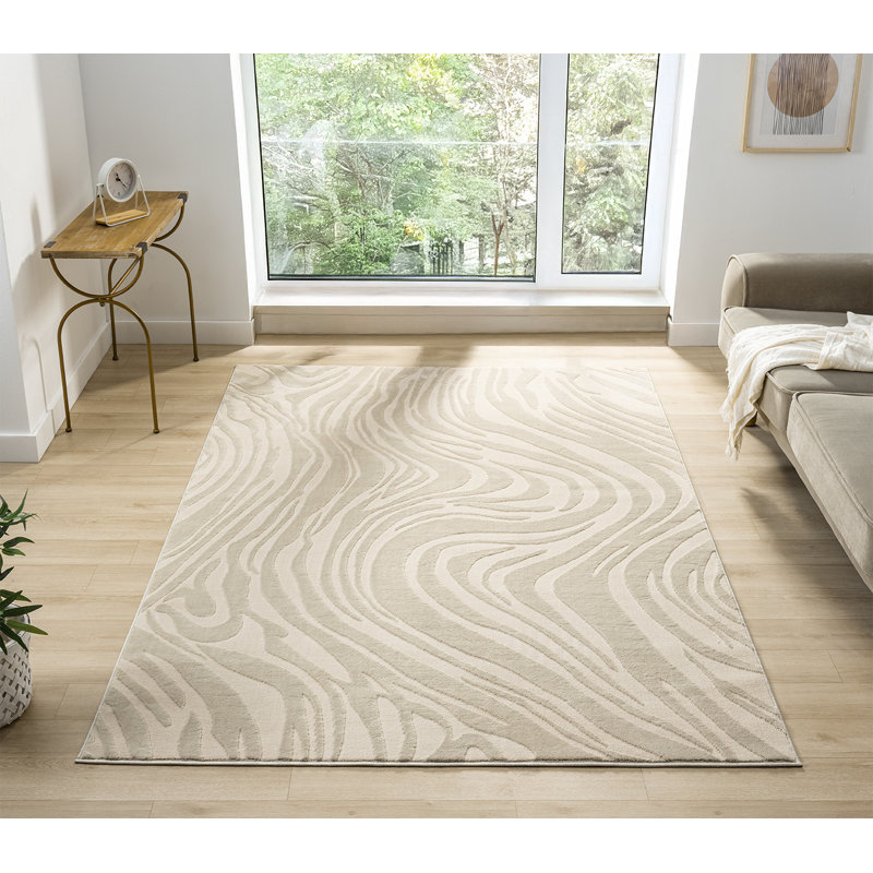 Vellure Modern Indoor Living Room Area Rug Embossed Cut-Shrink Pile with Metallic Sheen Jute Backing Living Room - Bedroom Hallway Carpet Maze Cream 