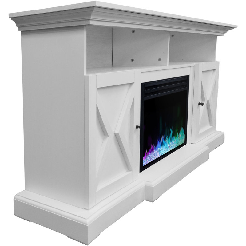 Summit White MDF Electric Fireplace TV Stand with LED Lights
