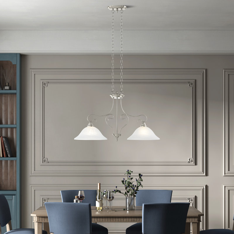Luminaire suspendu linéaire à 2 lumières pour îlot de cuisine Aquala, Nickel brossé