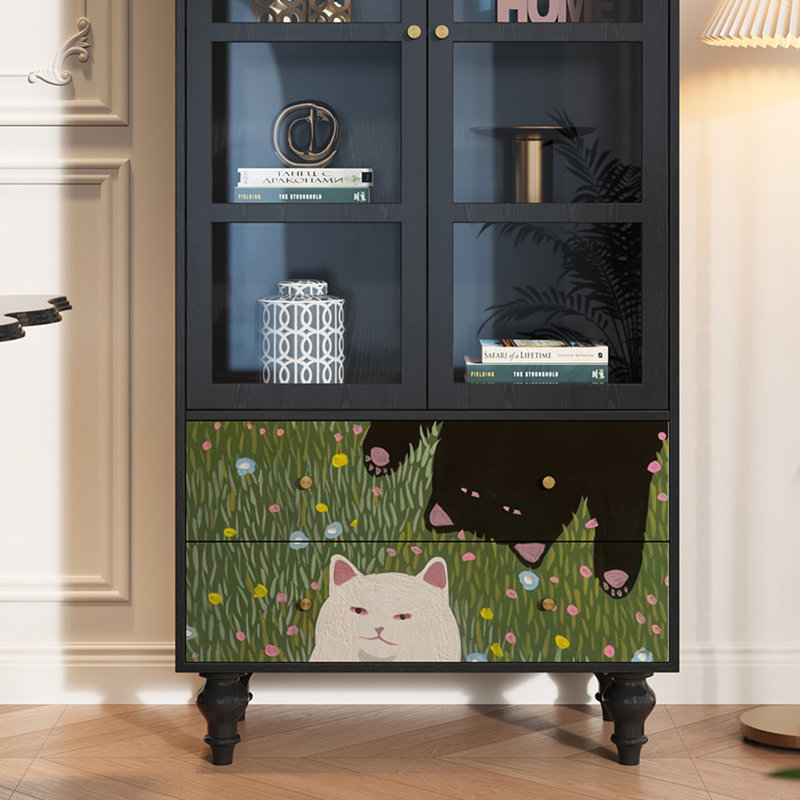 Vitrine en bois massif avec tiroirs