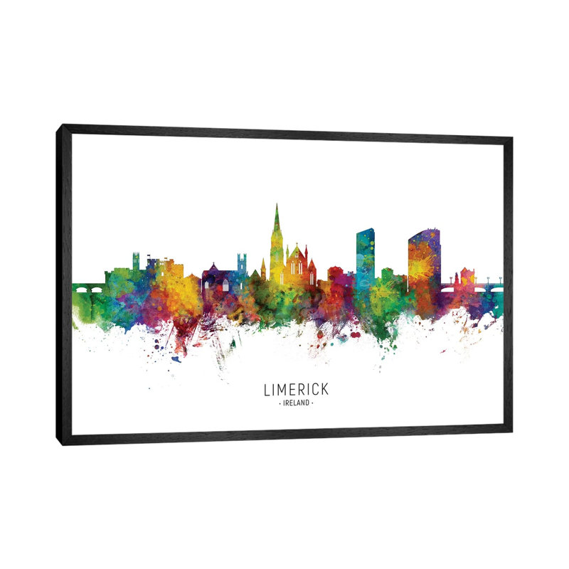 Limerick Ireland Skyline City Name by Michael Tompsett - Print on Canvas, 101.6cm H x 152.4cm W x 3.81cm D