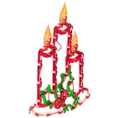 Lighted Candles with Holly and Berry Christmas Window Silhouette - 16.5 Inch
