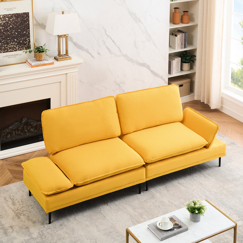 Jaune 89 po, pour le bureau à domicile et un appartement, facile à assembler, teinture intérieure, 2, bois massif et panneau artificiel, 32,88 po de haut, dossier rembourré d'éponge, 30,15 de large
