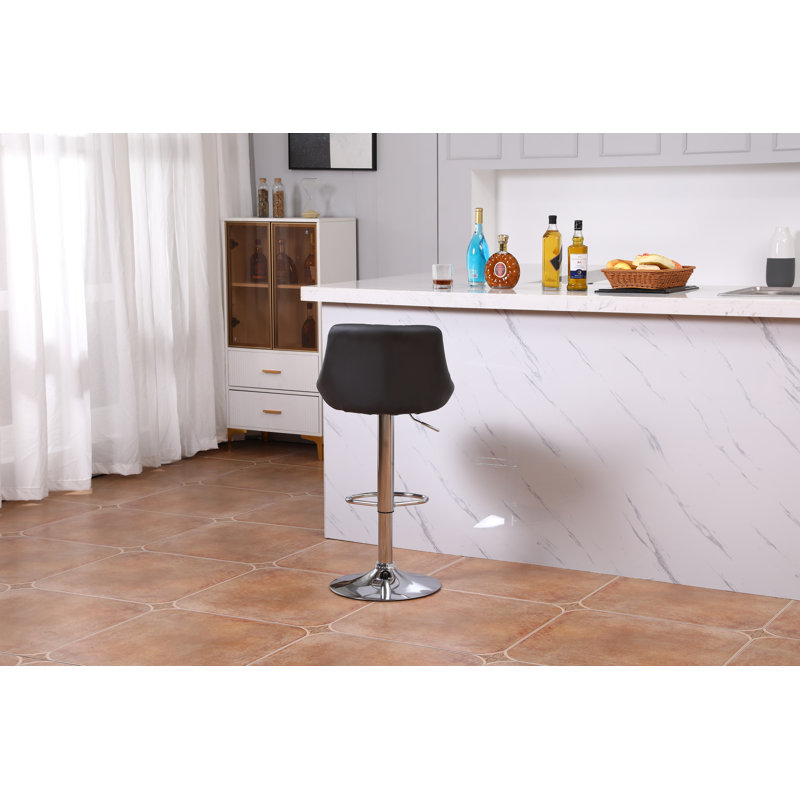 Swivel Upholstered Adjustable Height Counter Stool with Metal Frame, Black