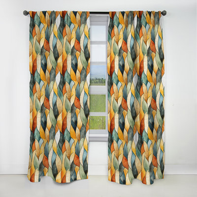 Motif de mosaïque géométrique orange et vert I - rideau occultant géométrique abstrait - 1 panneau