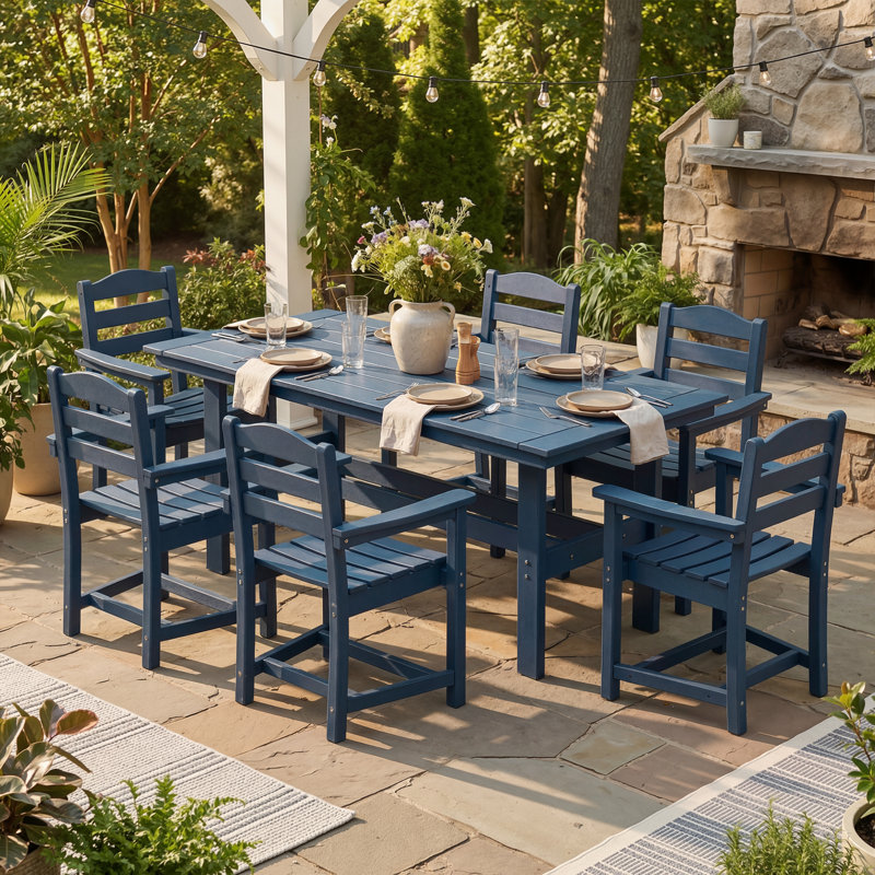 7-Piece HDPE Outdoor Dining Set | 1 Table + 6 Chairs | Weather-Resistant, UV-Stable & Eco-Friendly, Navy