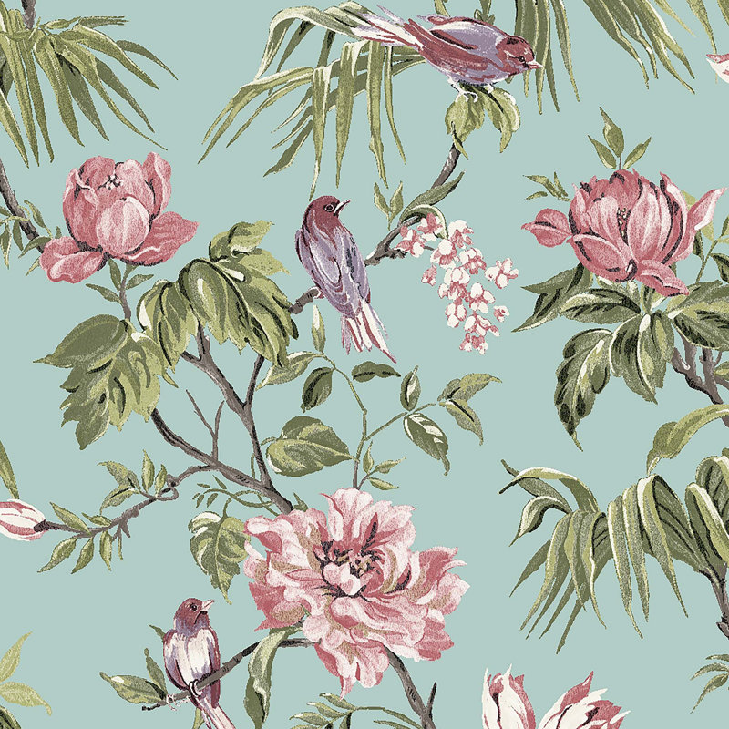 Floral Wallpaper Double Roll, Duck Egg