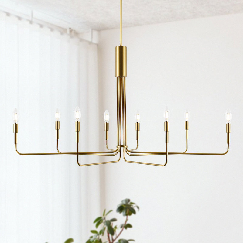 8 - Light Dimmable Modern Linear Chandelier, Brushed Brass