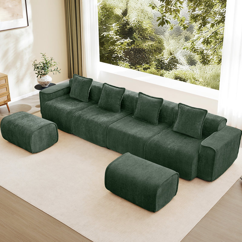 Canapés spacieux en velours vert en forme de U avec passepoil français pour la maison