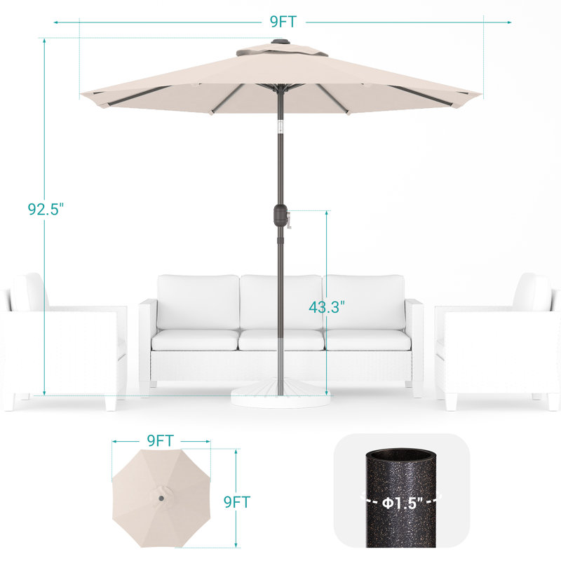Parasol de marché 108 po Doraline, H 92,9 po x l 90 po x P 90 po, Beige